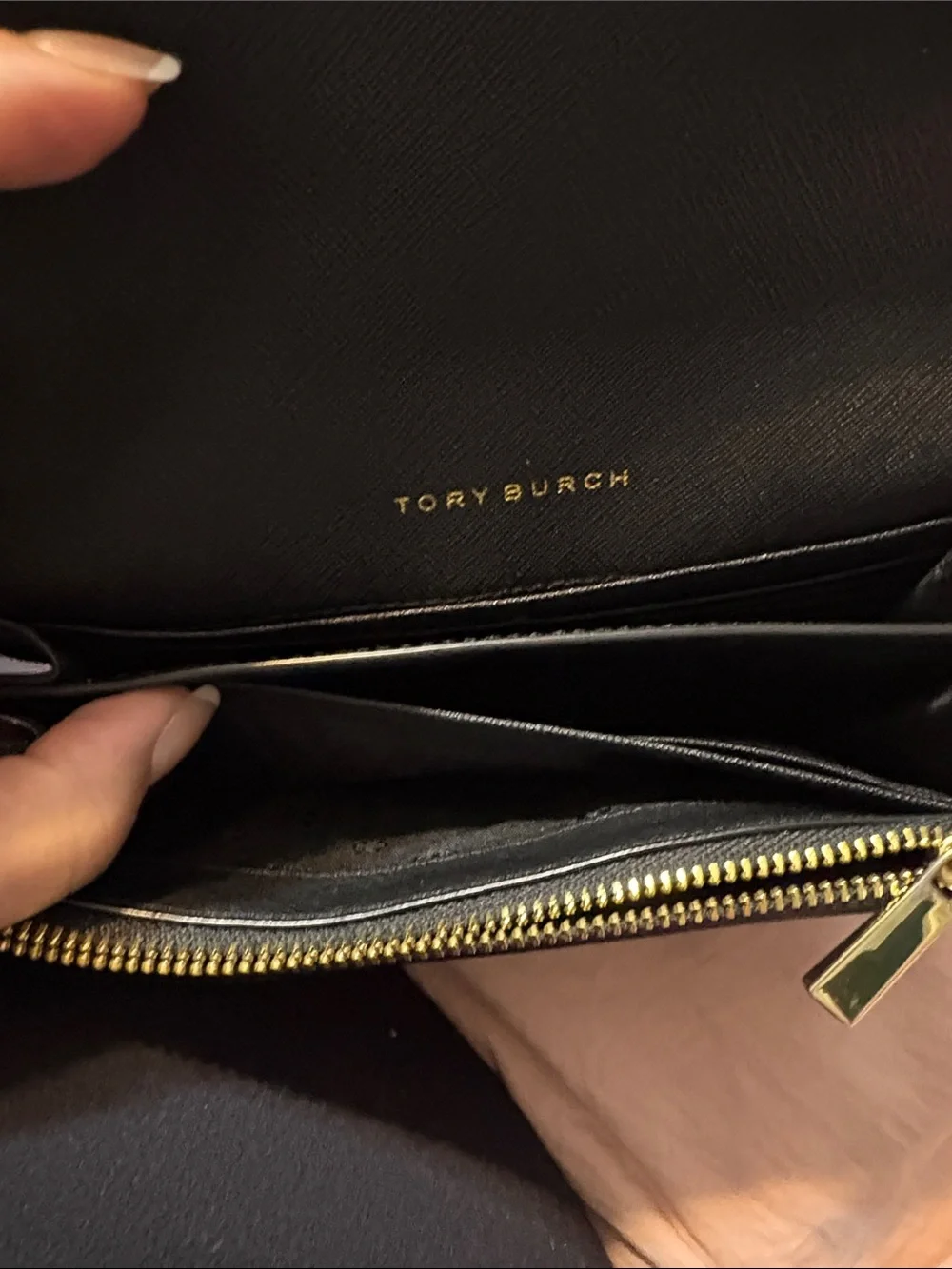 Tory Burch Black Leather Crossbody with Gold Chain Strap